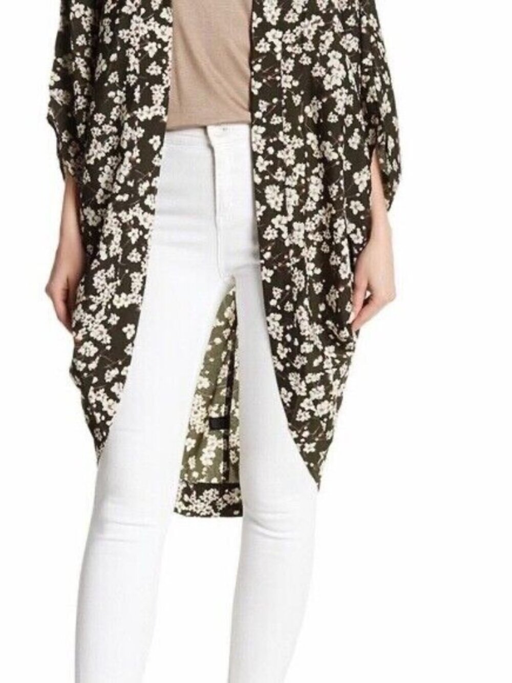 Roffé for Anthropologie olive green floral kimono